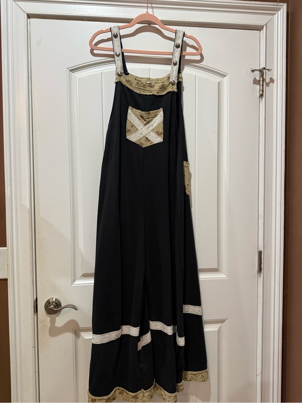 POL Black Jumpsuit with Tan Trim and Contrast Straps